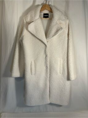 Carbon, white faux fur/fleece jacket (M)
